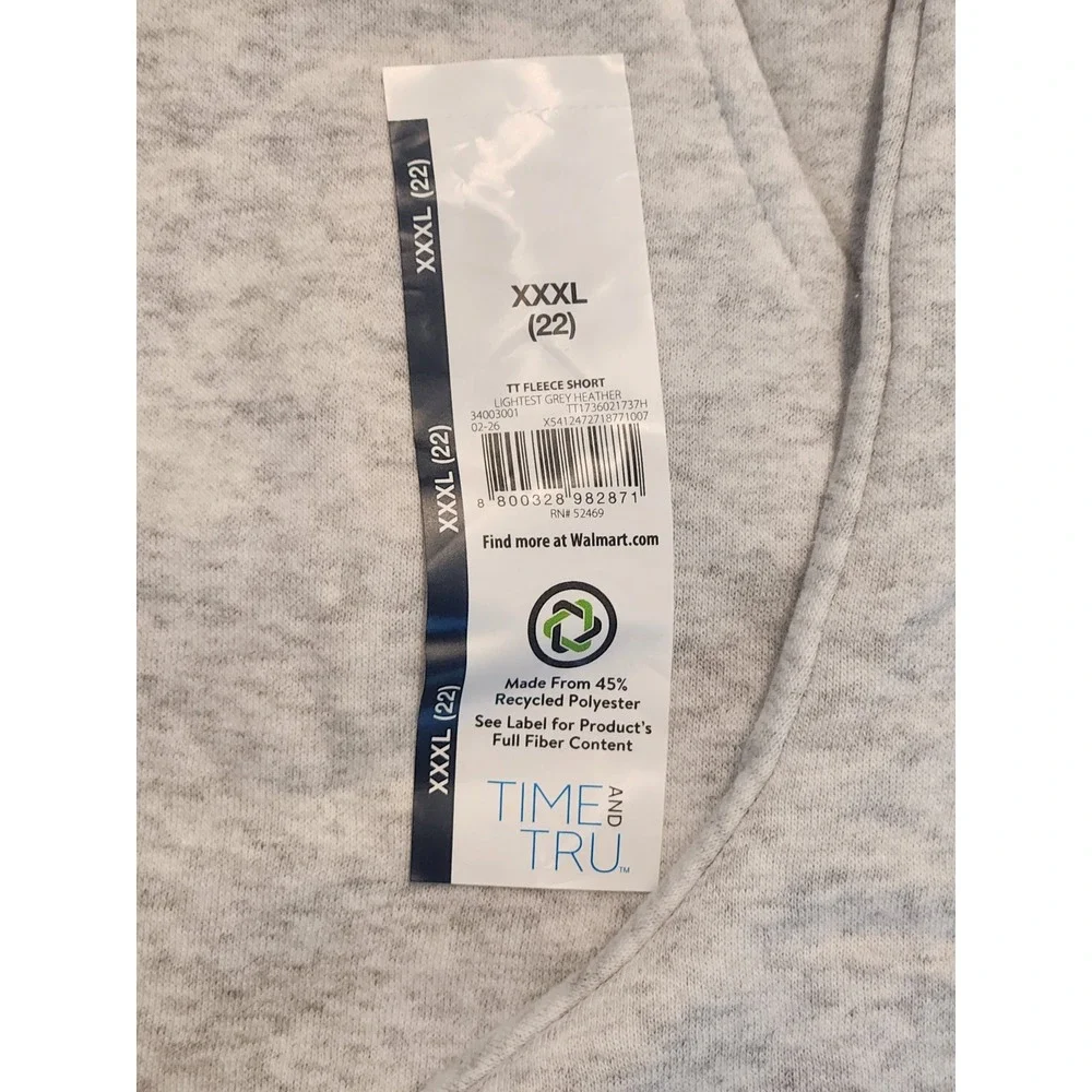 Time and Tru Women Fleece Shorts 2 Pack Lightest Grey Heather XXXL 22 NWT